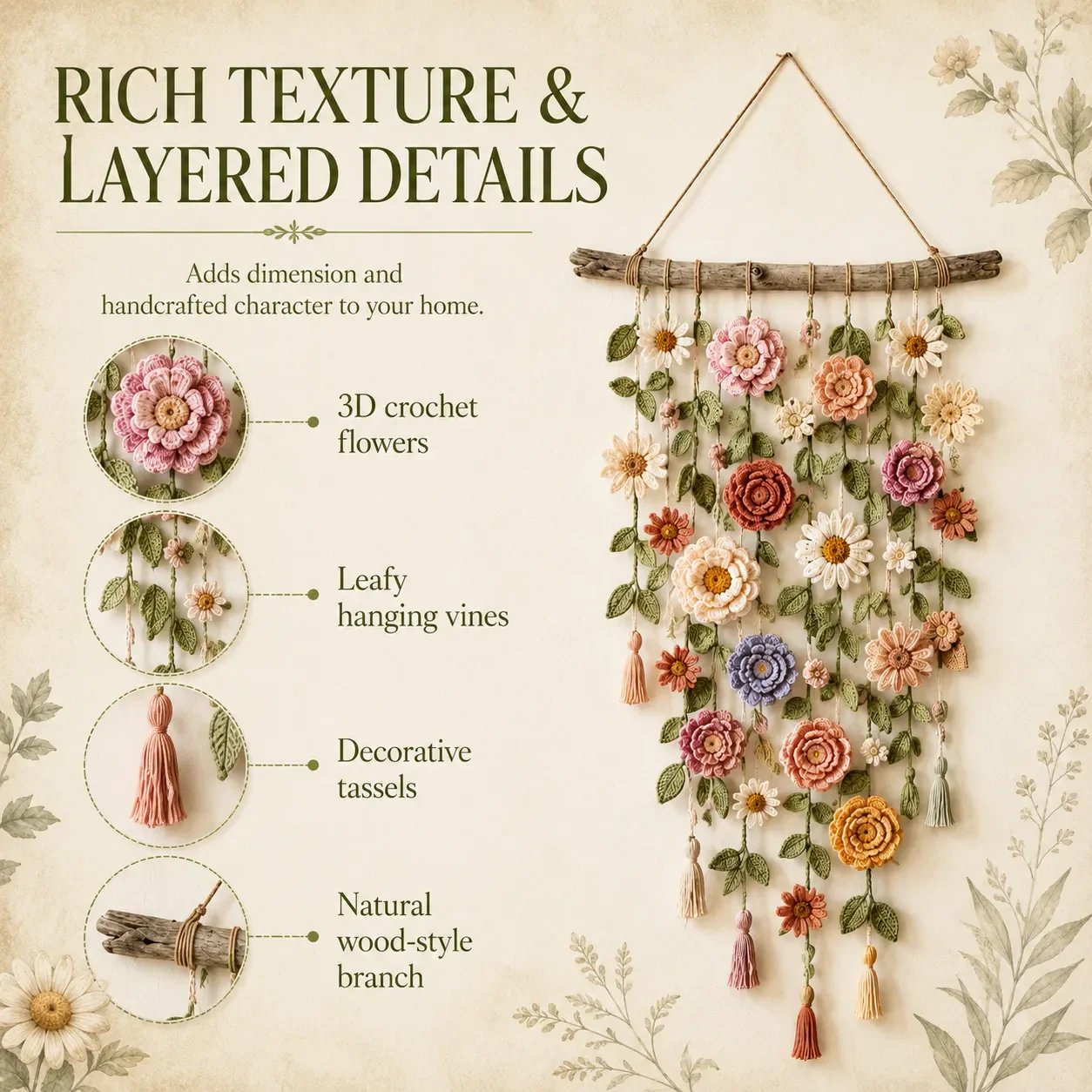 Crochet Flower Wall Hanging Decor