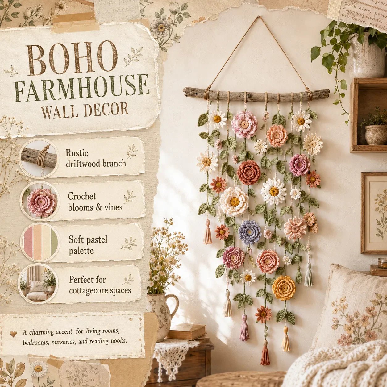 Crochet Flower Wall Hanging Decor