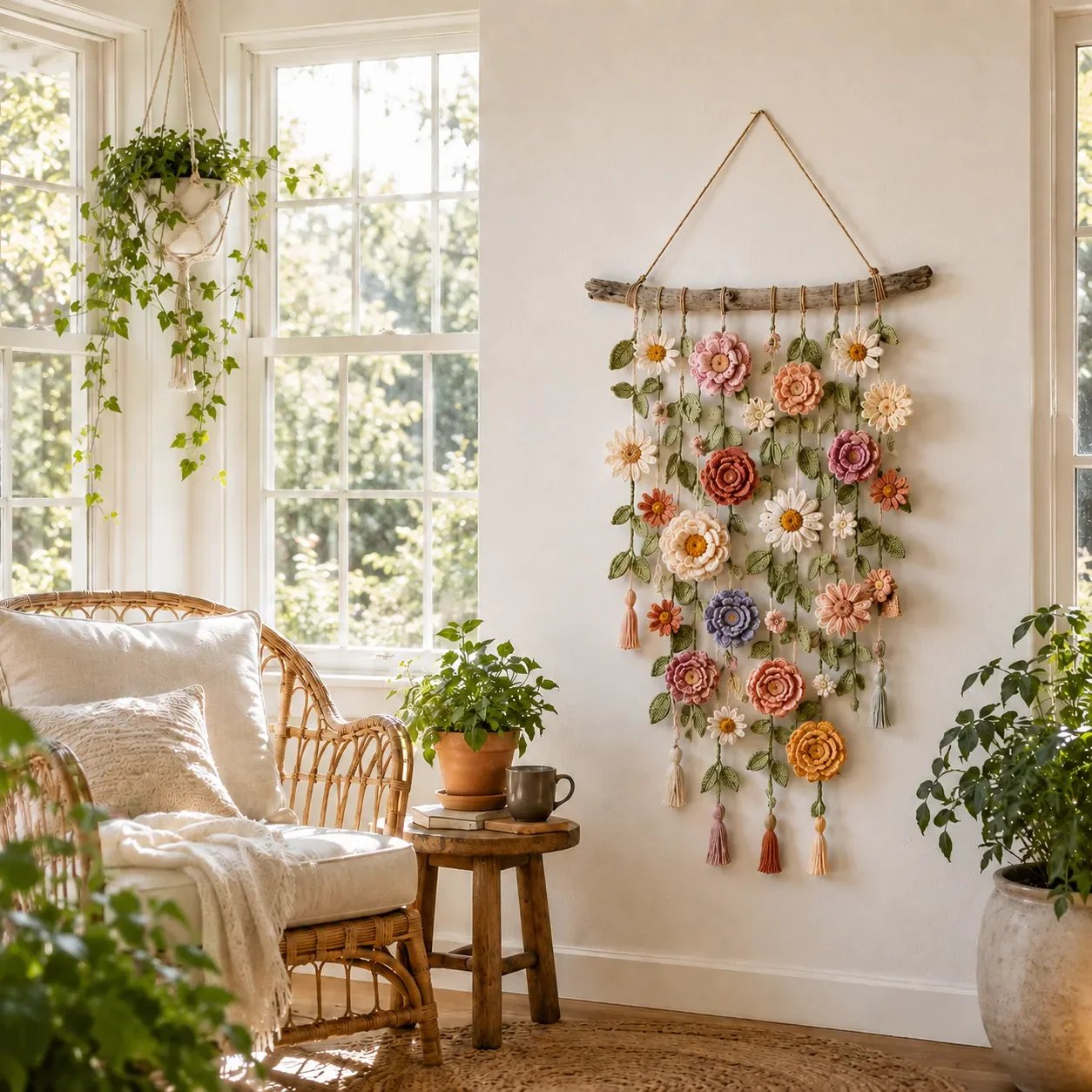 Crochet Flower Wall Hanging Decor